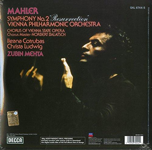 Album borítója karmester sziluettjével. A szöveg tartalmazza a 'Mahler 2. szimfónia' nevet, a zenekar és a karmester nevét. Sötét háttér.