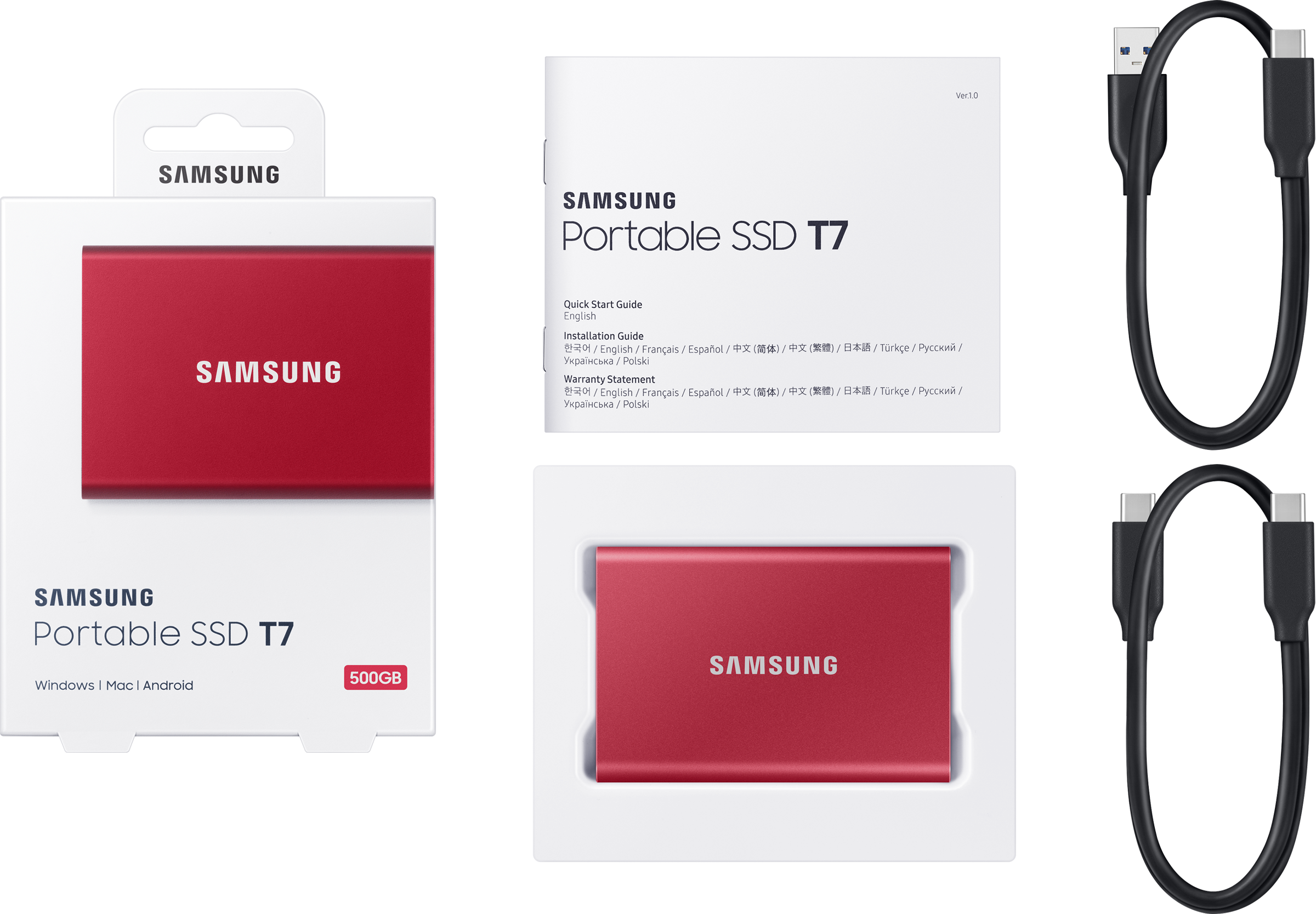 SAMSUNG Portable SSD T7 Festplatte, 500 GB SSD, extern, Metallic Red