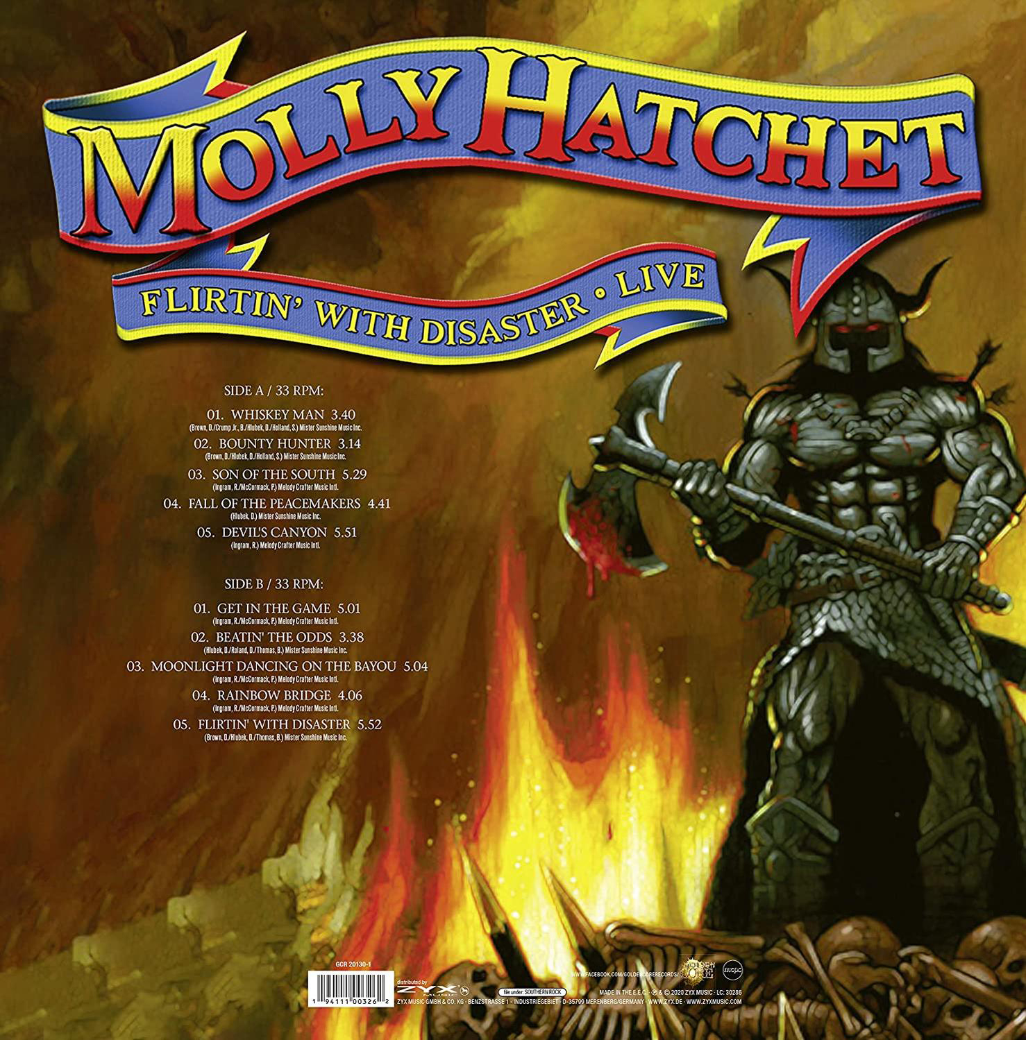 Albumcover mit Krieger mit Axt, Flammen und Bandlogo. Text: Molly Hatchet.