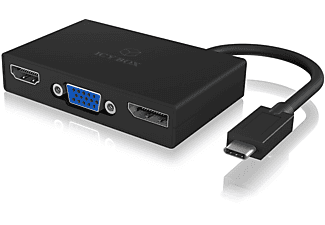 ICY BOX 3-in-1 Type-C zu HDMI, Display Port oder VGA Grafikadapter, Schwarz