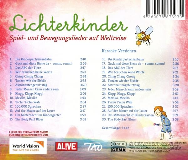 CD-Cover mit Text und einem Cartoon-Bild einer Biene und eines Mädchens.