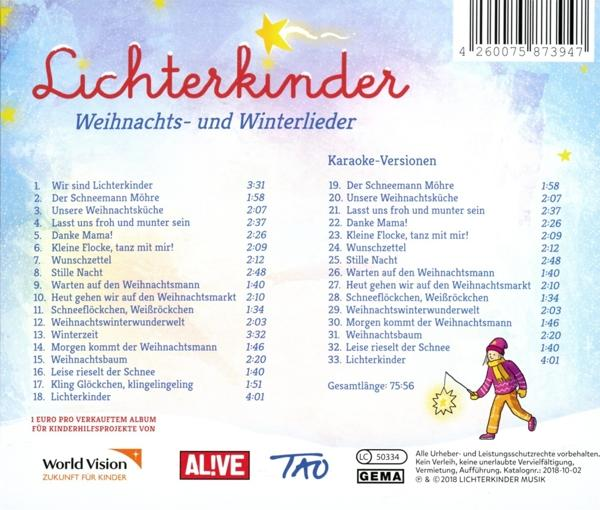 Weihnachts- und Winterlieder CD-Cover mit Texten und Illustration eines Mädchens.