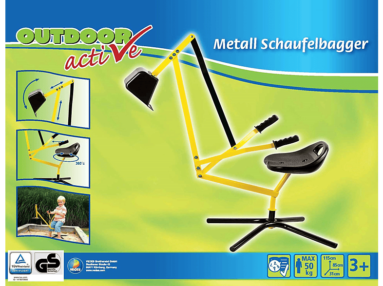 Metall Active OUTDOOR gelb/schwarz Schwarz/Gelb Schaufelbagger ACTIVE Outdoor Kinderschaufelbagger