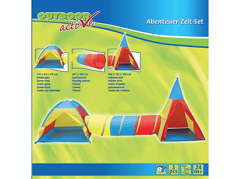 OUTDOOR ACTIVE Outdoor Zelt-Set Abenteuer Active Blau/Gelb/Rot Kinderzeltset