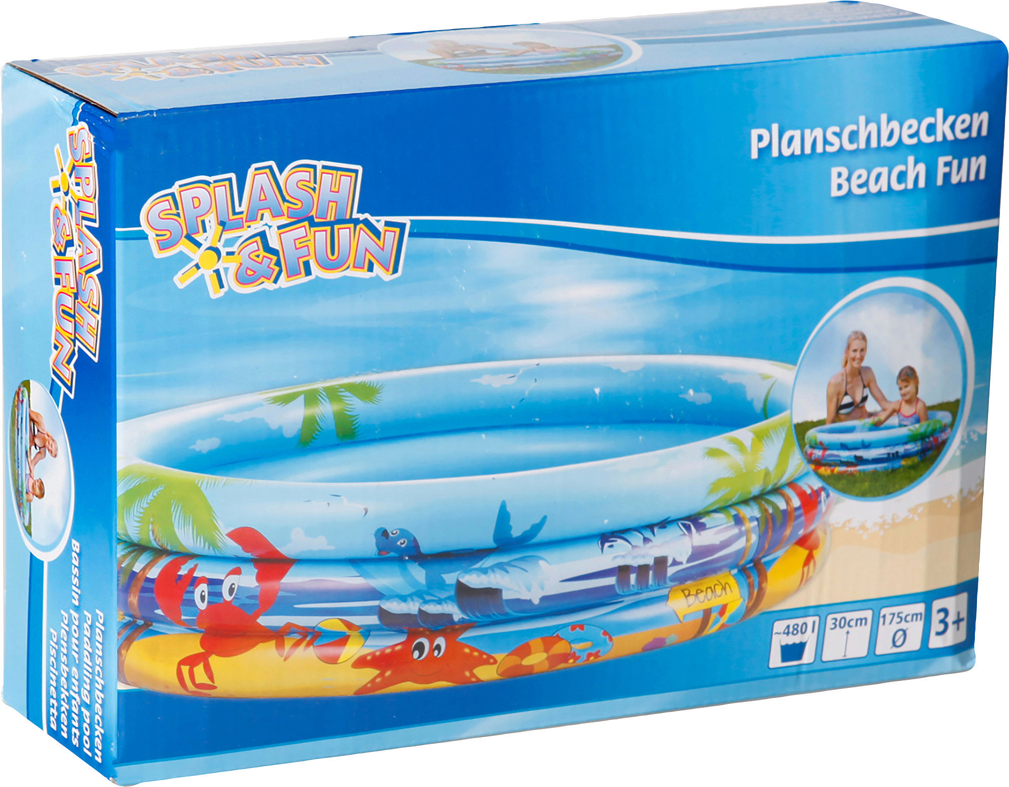 SPLASH FUN Planschbecken Beach Fun Ø175cm Kinderplanschbecken Blau