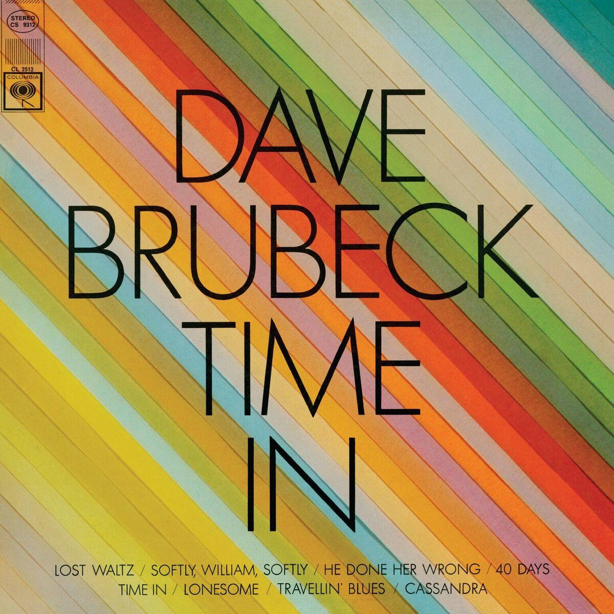 Album borító: DAVE BRUBECK TIME IN, színes csíkok, fekete felirat.