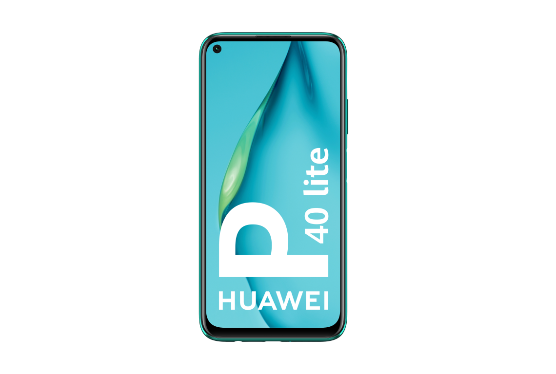 Smartphone Huawei P40 lite sobre un fondo negro.