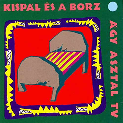 Album borító: egy ágy zöld háttérrel, piros-sárga csíkos takaróval.