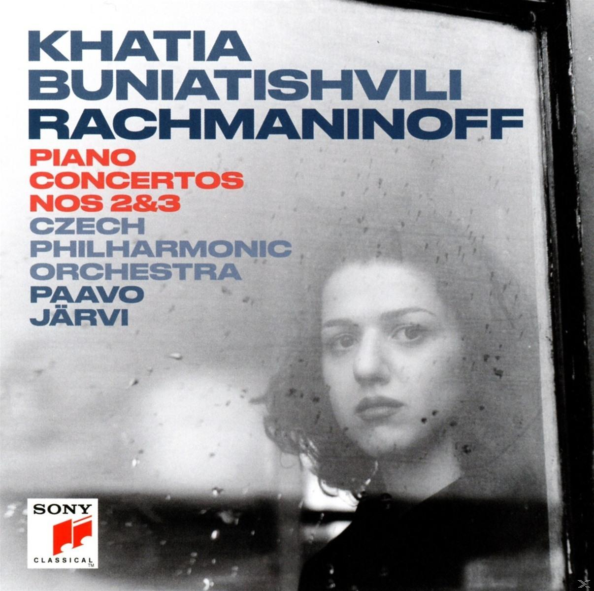 Album borító női arccal, szöveg 'Khatia Buniatishvili Rachmaninoff'.