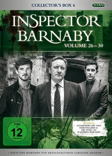 Inspector Barnaby DVD-Set: drei Männer in Anzügen, eine Frau und Gebäude im Hintergrund.