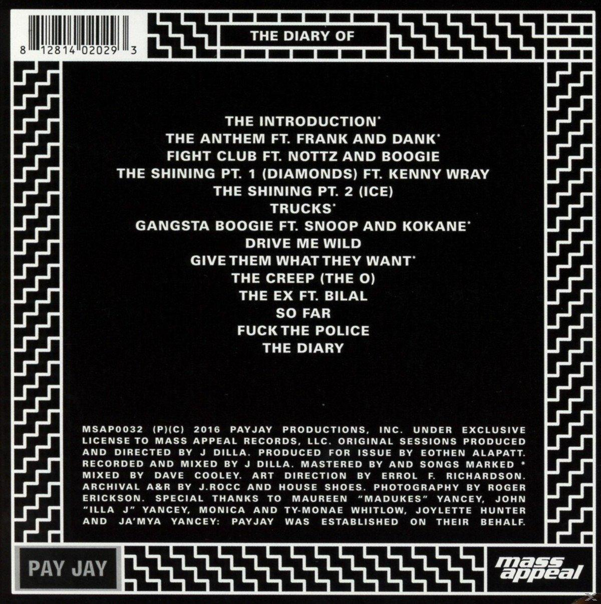 Back cover of an album with track names and text.