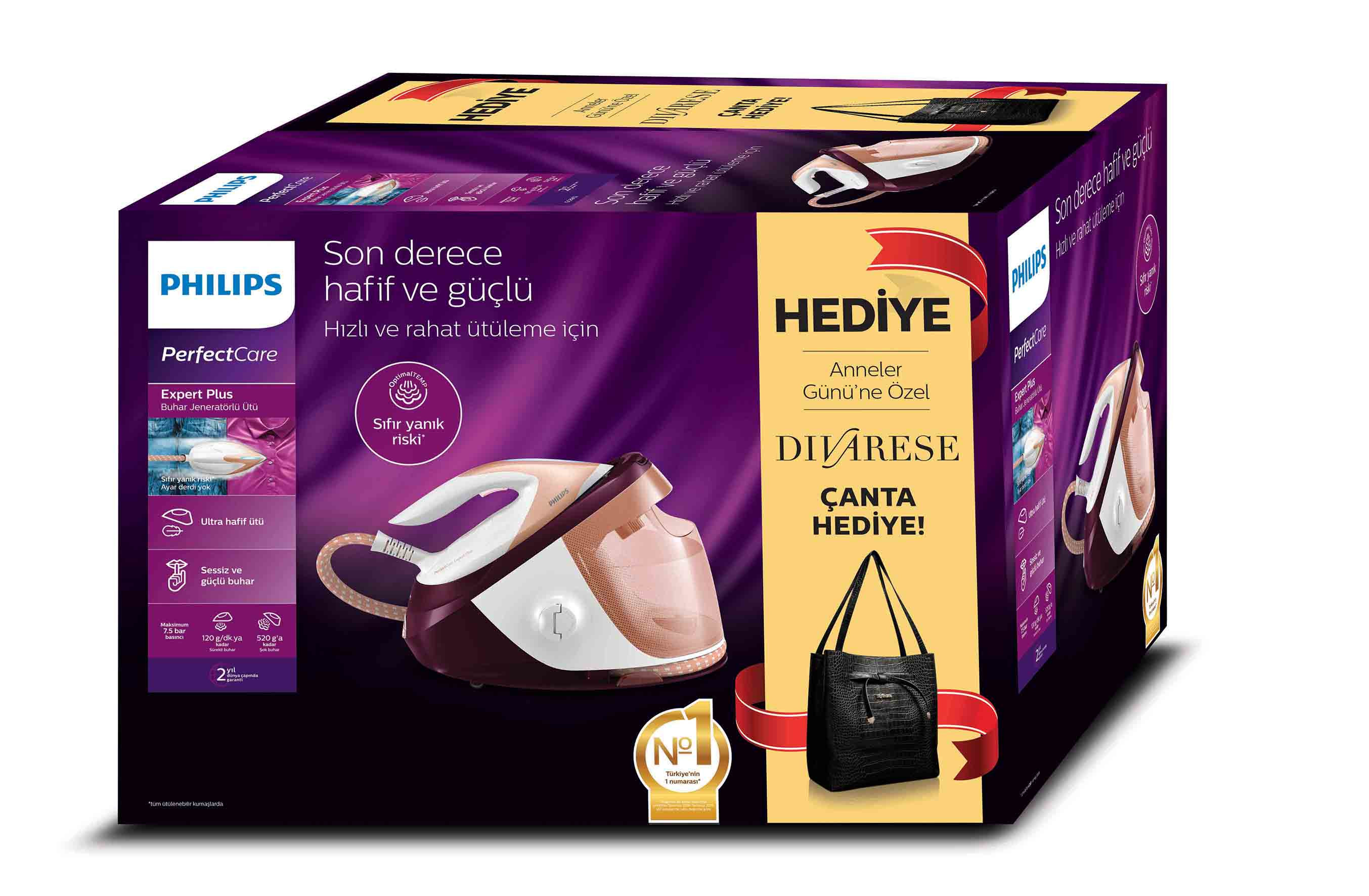 PHILIPS GC8962 Buhar Kazanlı Ütü Mor /Rose + Çanta Hediyeli