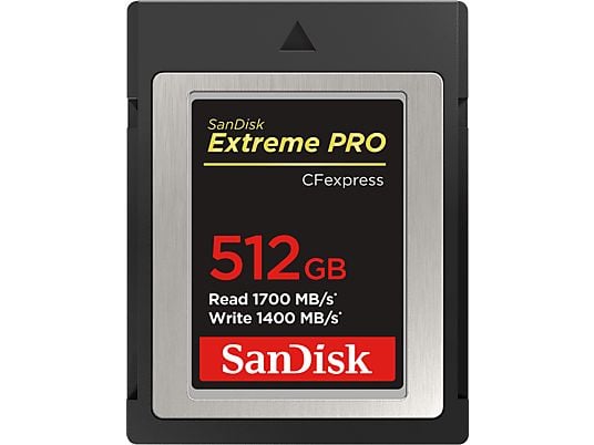 SANDISK Extreme Pro 1700MB/S Typ B - Carte CFexpress  (512 GB, 1700 MB/s, Noir/Gris)