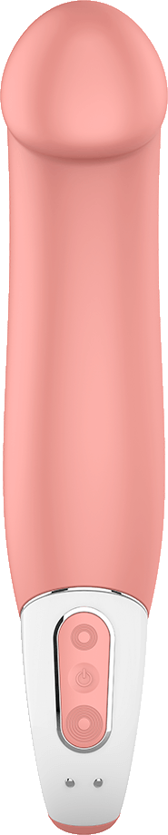 Rosa-weißer Vibrator. Er hat Power- und Modustasten.