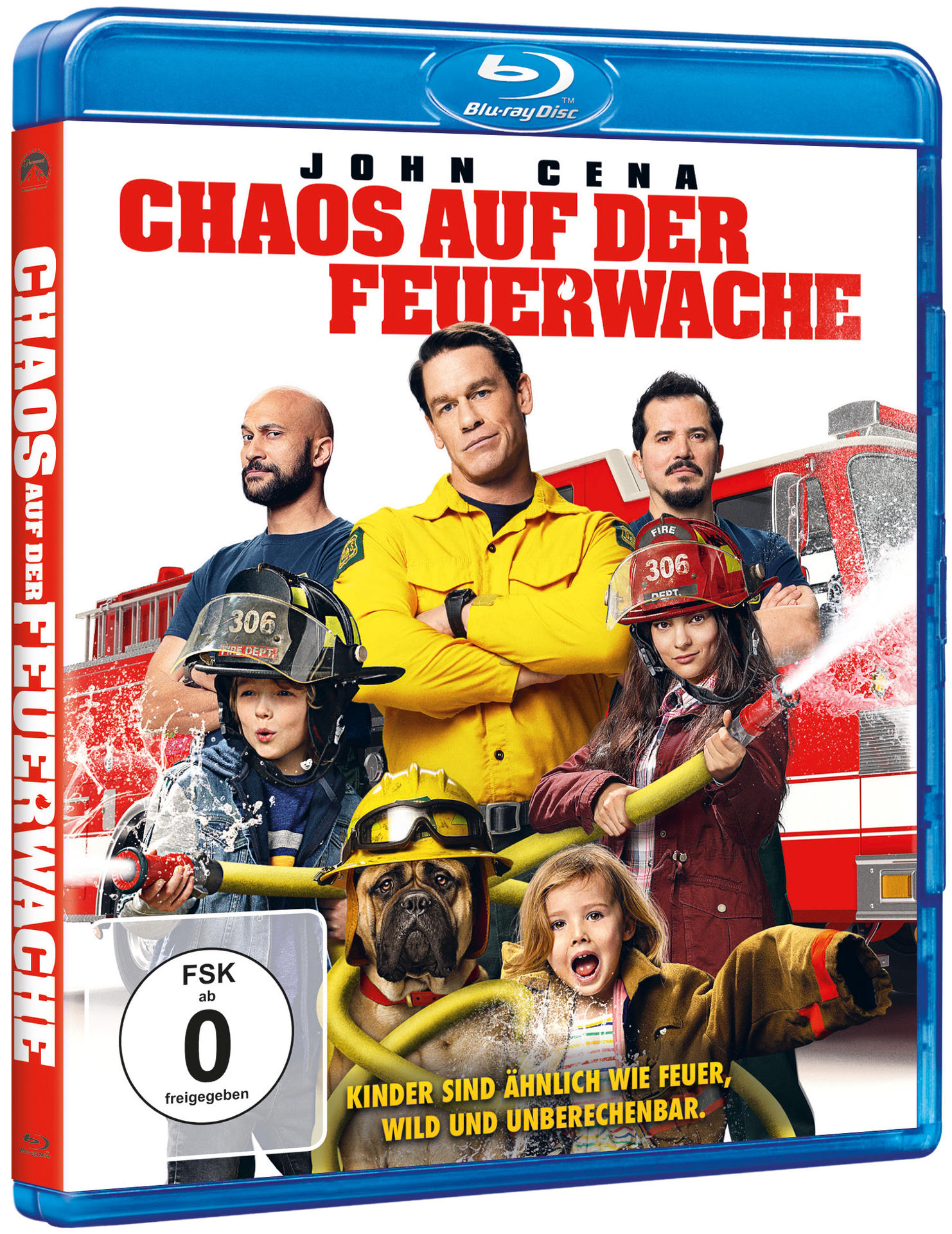 Blu-ray-Cover mit einer Gruppe von Menschen und einem Hund. Titel: 'Chaos auf der Feuerwache'.