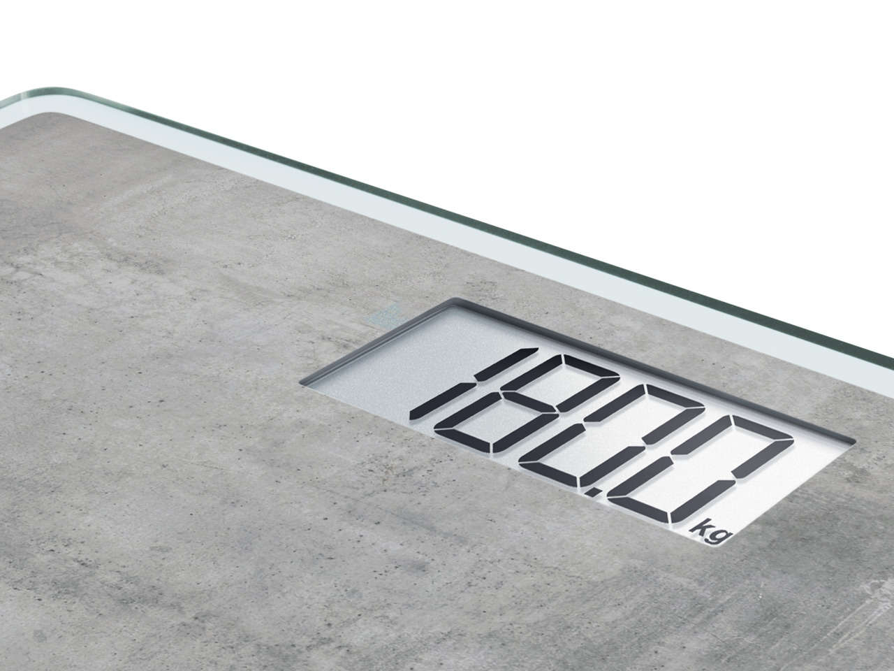 Een digitale weegschaal toont 180,0 kg, met een grijze, betonachtige textuur.