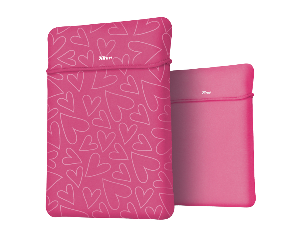 Funda portátil - Trust Yvo Funda Reversible + Ratón Inalámbrico, 15.6", Universal, Neopreno, Rosa