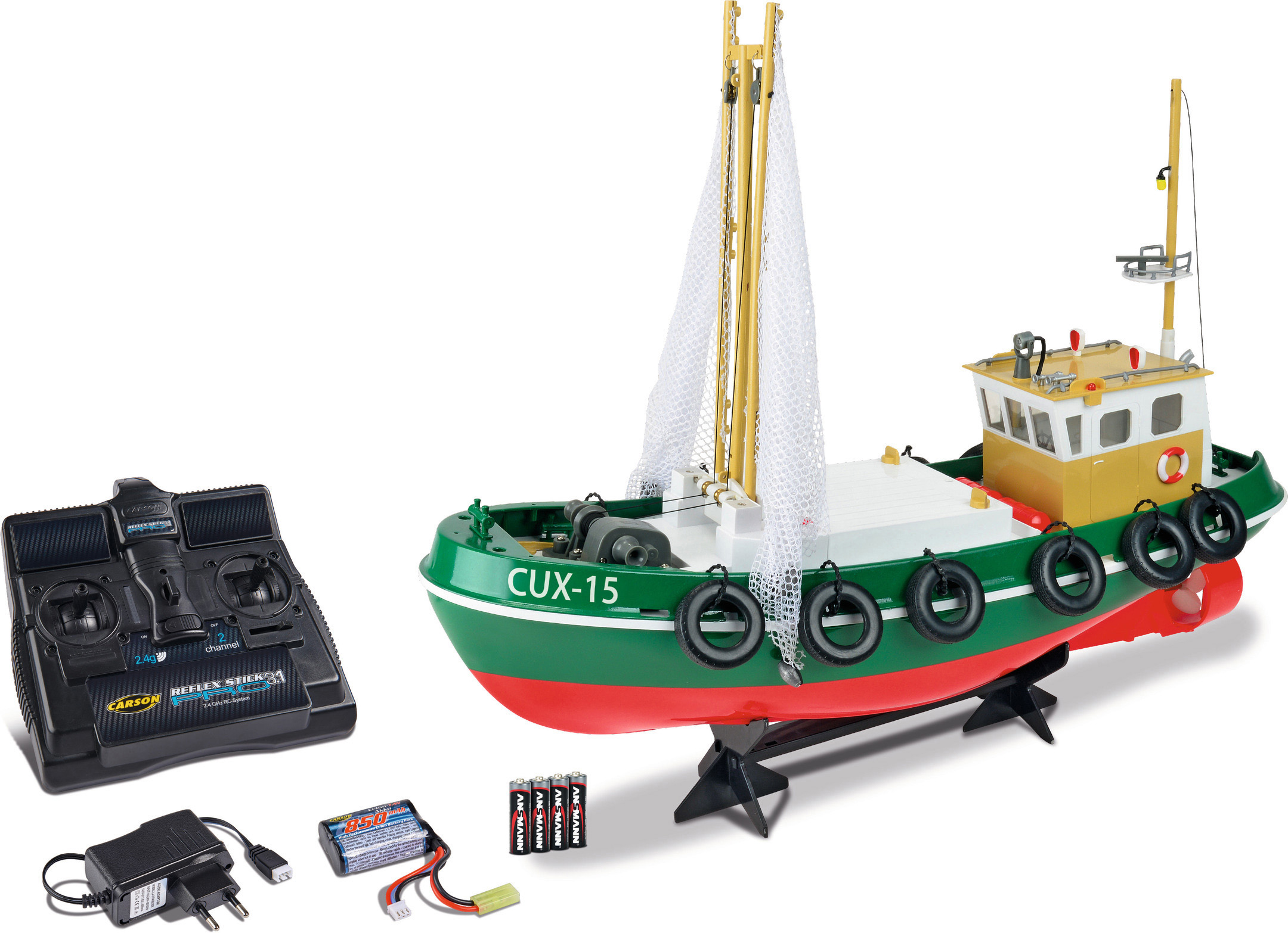 CARSON RC-Fischkutter Cux-15 2.4G Grün 100% Spielzeugboot, RTR