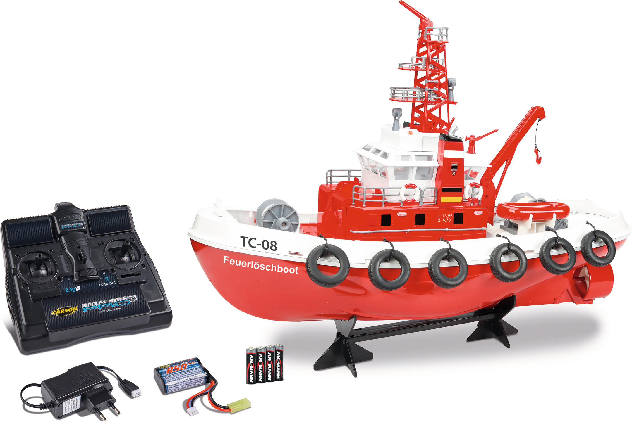 CARSON Spielzeugboot, Rot 100% 2.4G RTR RC-Feuerlöschboot TC-08