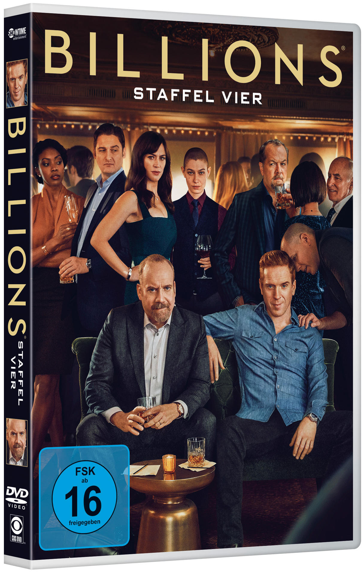 DVD-Cover für 'Billions' Staffel 4, mit einer Gruppe von Leuten.