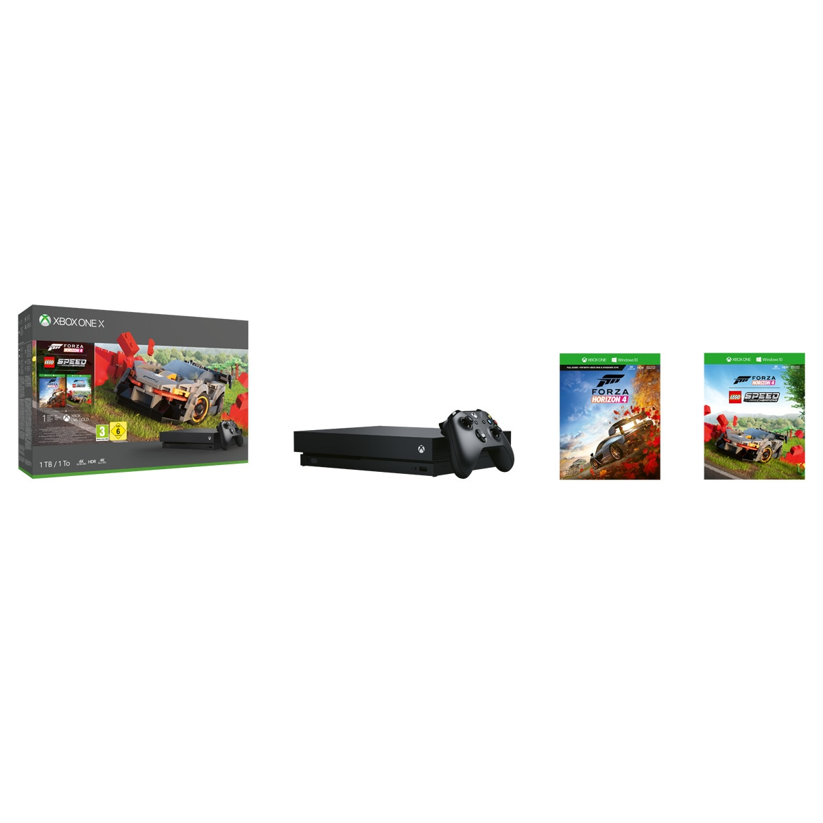 Consola - Xbox One X 1TB + Forza Horizon 4 + DLC Lego Speed Champions, Negro