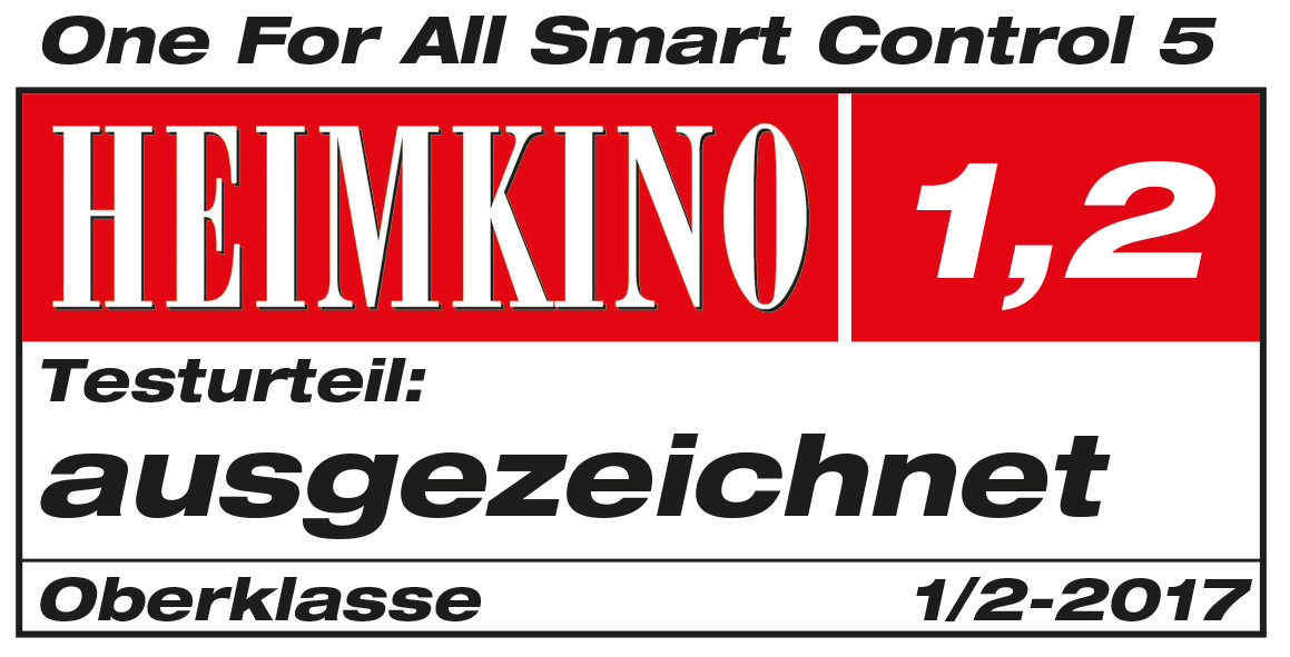 Ein rot-weißes Etikett mit dem Text „HEIMKINO 1,2“ und „ausgezeichnet“.