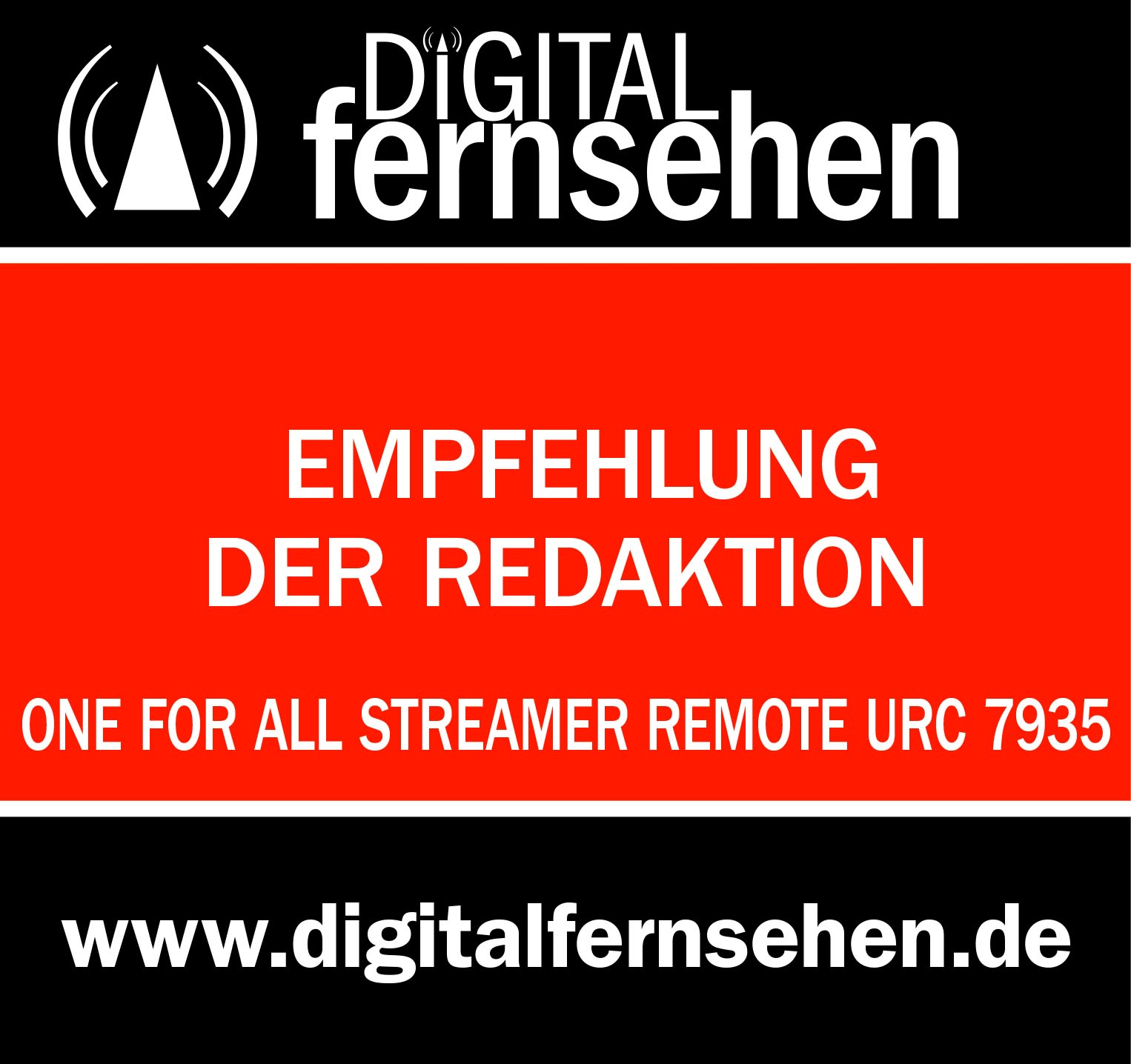 Ein schwarzes und rotes Banner mit weißem Text. Es lautet "Empfehlung der Redaktion".