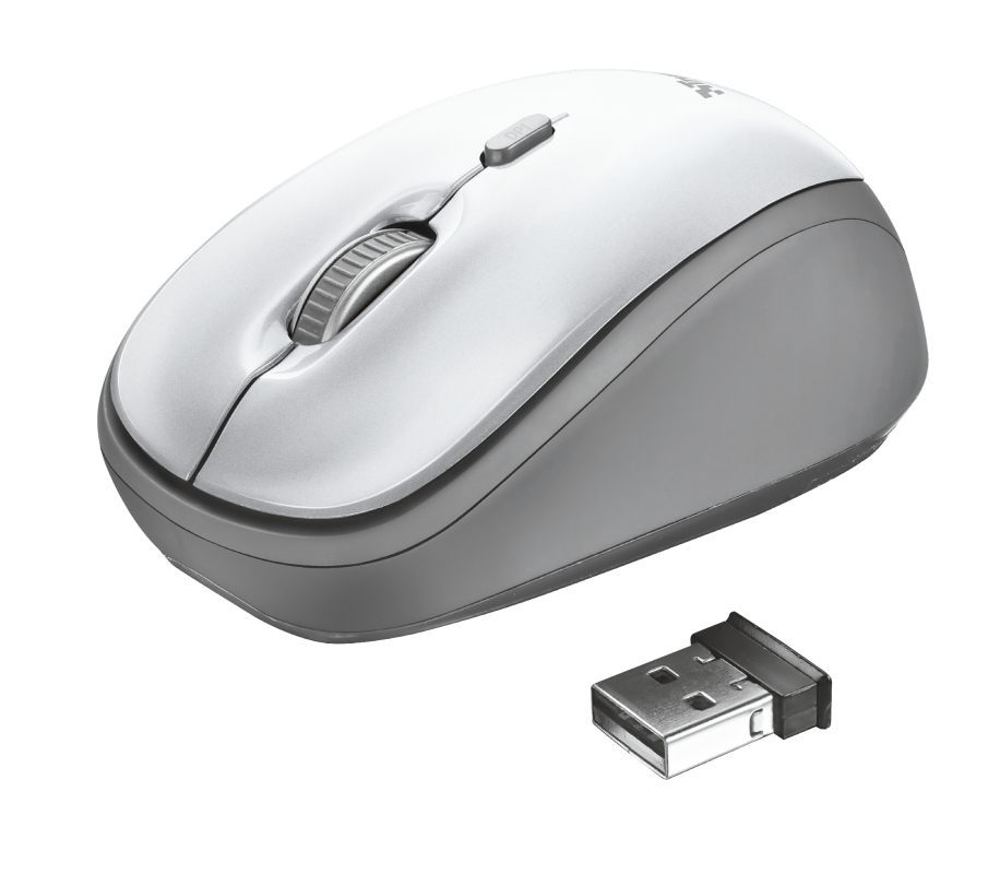 Ratón inalámbrico - Trust YVI Yvi Wireless Mouse, Inalámbrico, 1600 ppp, Diseño ambidiestro, Blanco