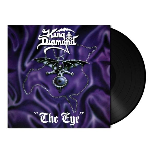 Fekete bakelit lemez egy borítóban denevérszerű figurával, a "King Diamond" és "The Eye" szavakkal.