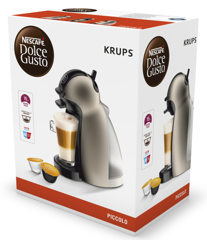 Cafetera de cápsulas - Krups Piccolo KP-100-BSC Antracita, 15 bar, 0.6 l, 1.500 W, Antracita