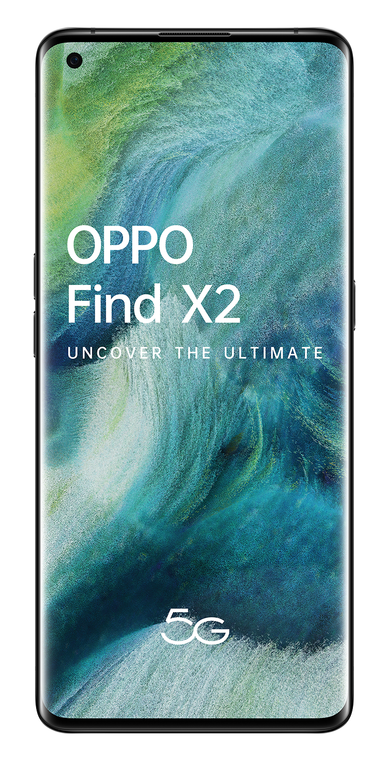 Teléfono OPPO Find X2 con un fondo abstracto y vibrante.