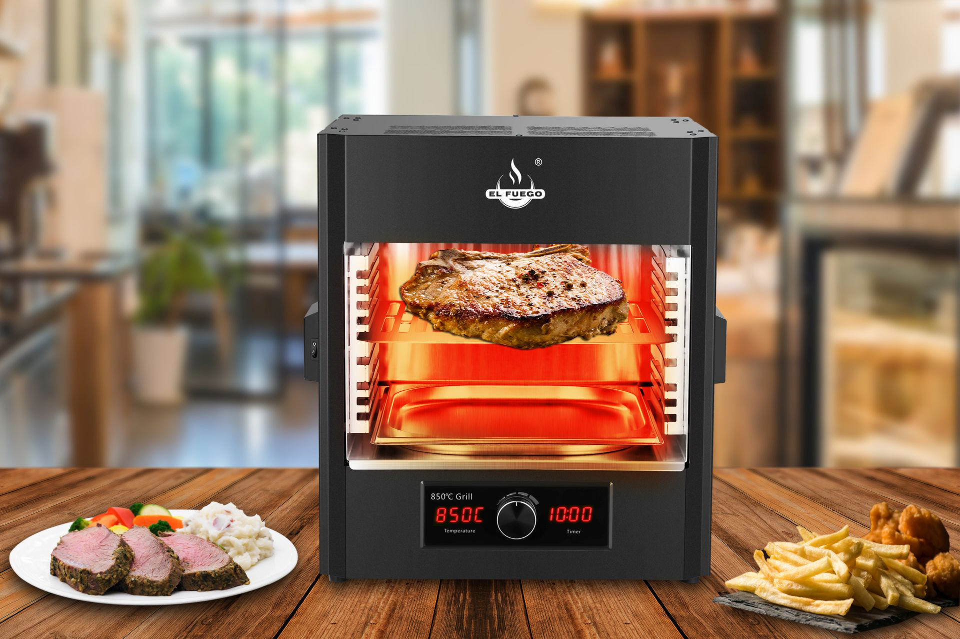 EL FUEGO AY4222 Steakgrill Texas Elektrogrill, Mattschwarz 