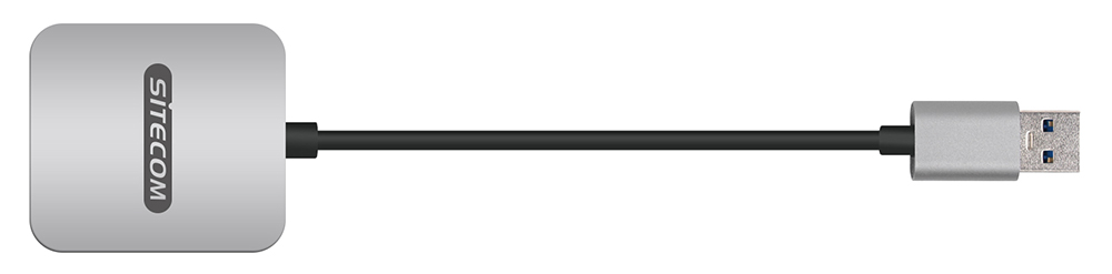 A silver Sitecom USB cable with a USB-A connector on one end.