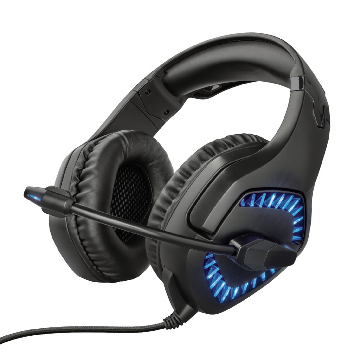 Auriculares gaming - Trust GXT 460, Luz azul LED, Micrófono, Multiplataforma, 50mm, Cable de 1 metro, Negro