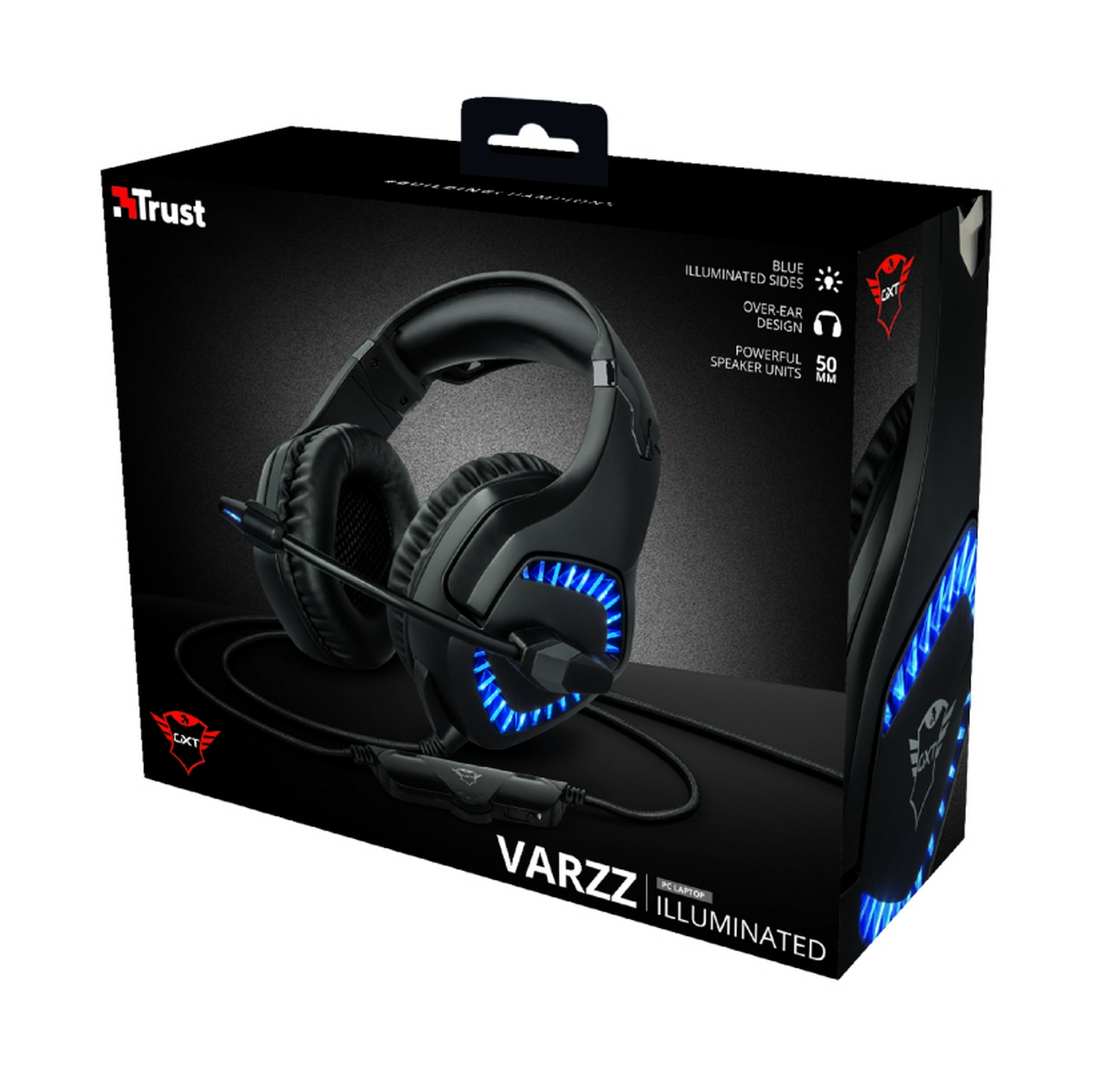 Auriculares gaming - Trust GXT 460, Luz azul LED, Micrófono, Multiplataforma, 50mm, Cable de 1 metro, Negro