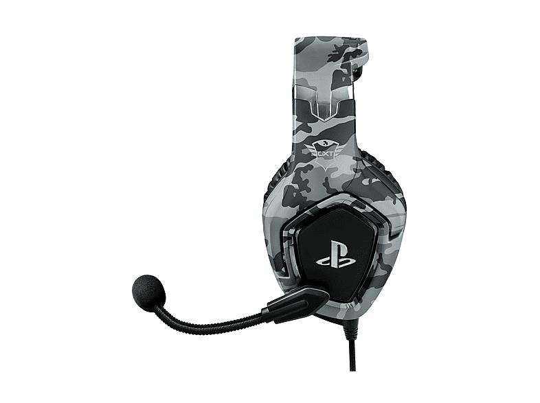 Auriculares gaming - Trust GXT 488, De diadema, Con cable, Para PS4, Micrófono, Control volumen, Gris camo