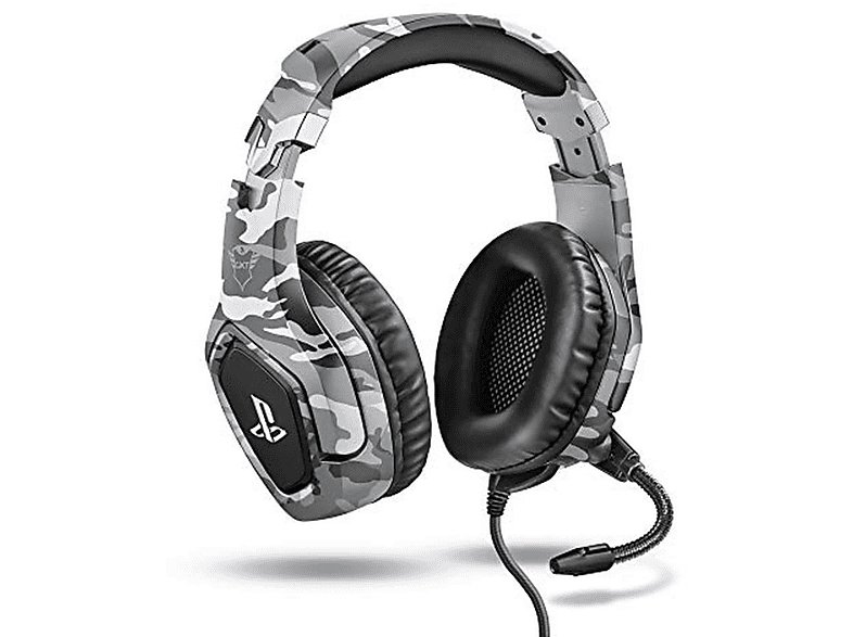 Auriculares gaming - Trust GXT 488, De diadema, Con cable, Para PS4, Micrófono, Control volumen, Gris camo