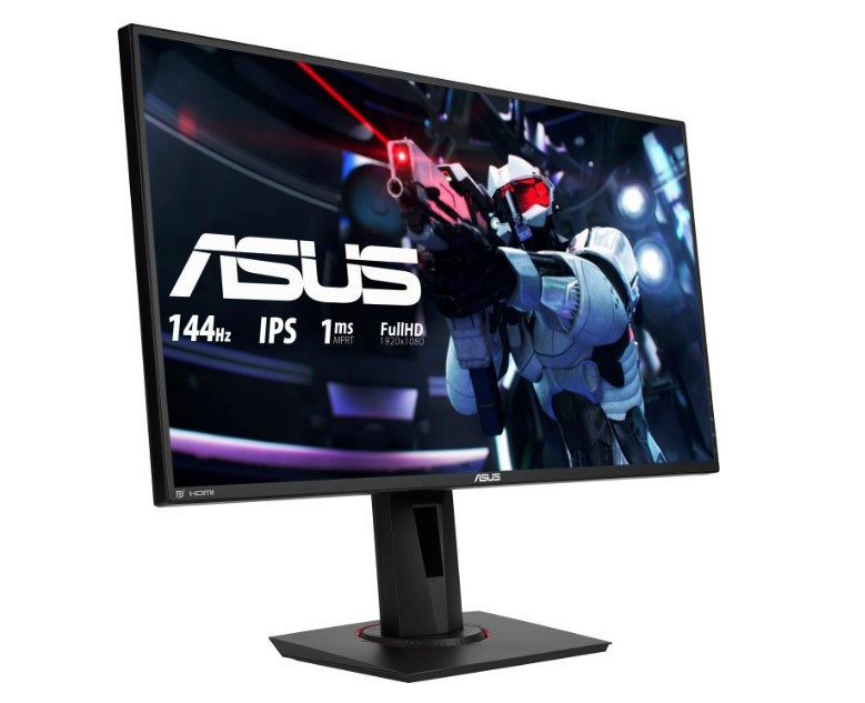 Un monitor de juegos en blanco y negro con el logotipo de ASUS.