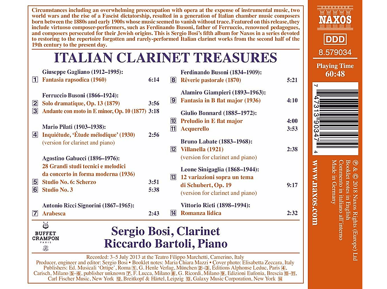 Thumbnail - Riccardo Bartoli, Sergio Bosi - Italian Clarinet Treasures (CD)