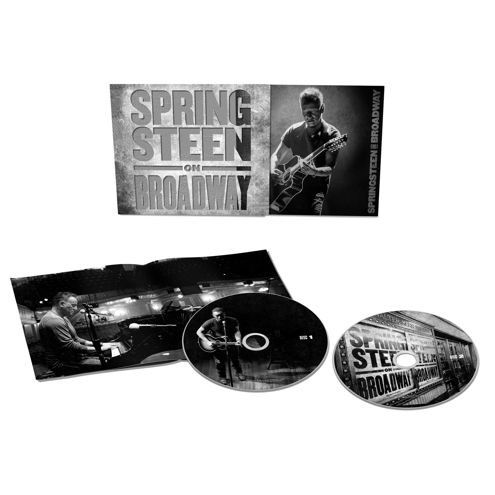 Een zwart-wit afbeelding van een Springsteen cd-set, met de cd en de cover.