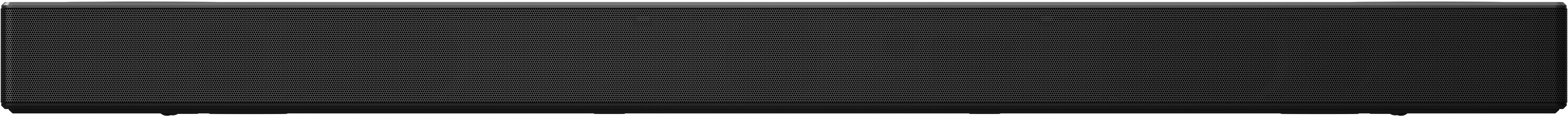 Eine lange, schwarze Soundbar. Schlichtes Design.
