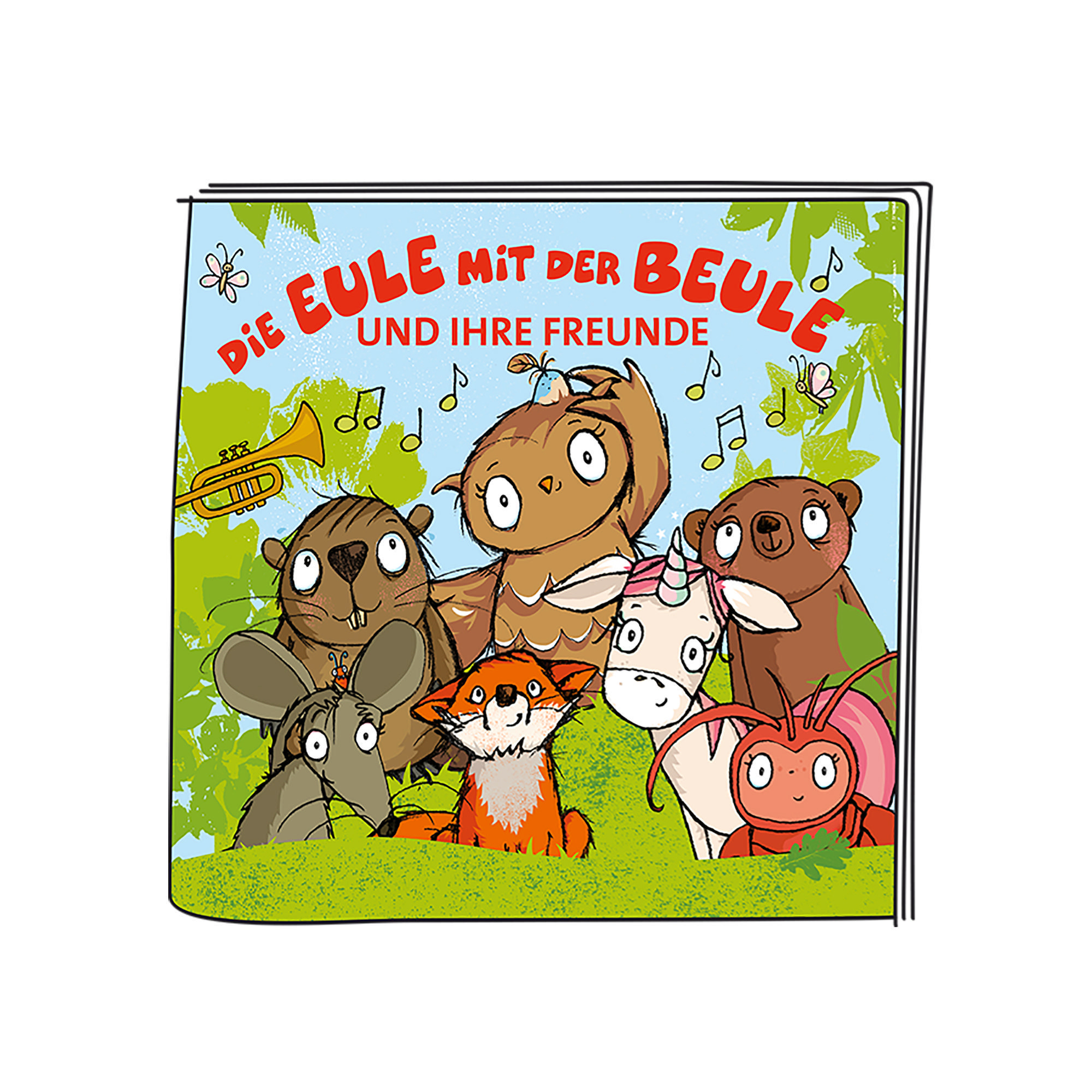 Kinderbuchcover mit Zeichentricktieren: Eule, Bär, Fuchs und andere.