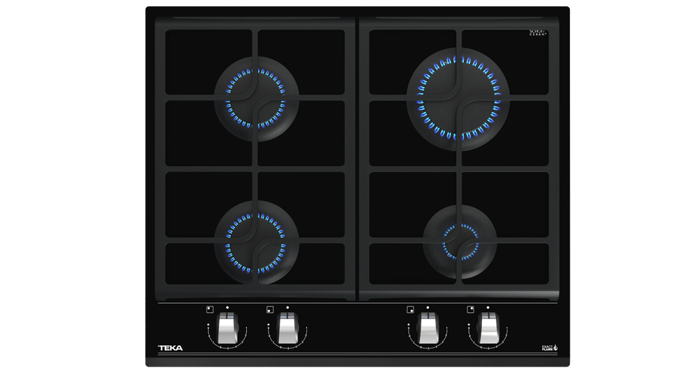 Encimera - Teka GZC 64300 XBB, Hierro fundido, Gas, Mecánico, 4 quemadores, Negro
