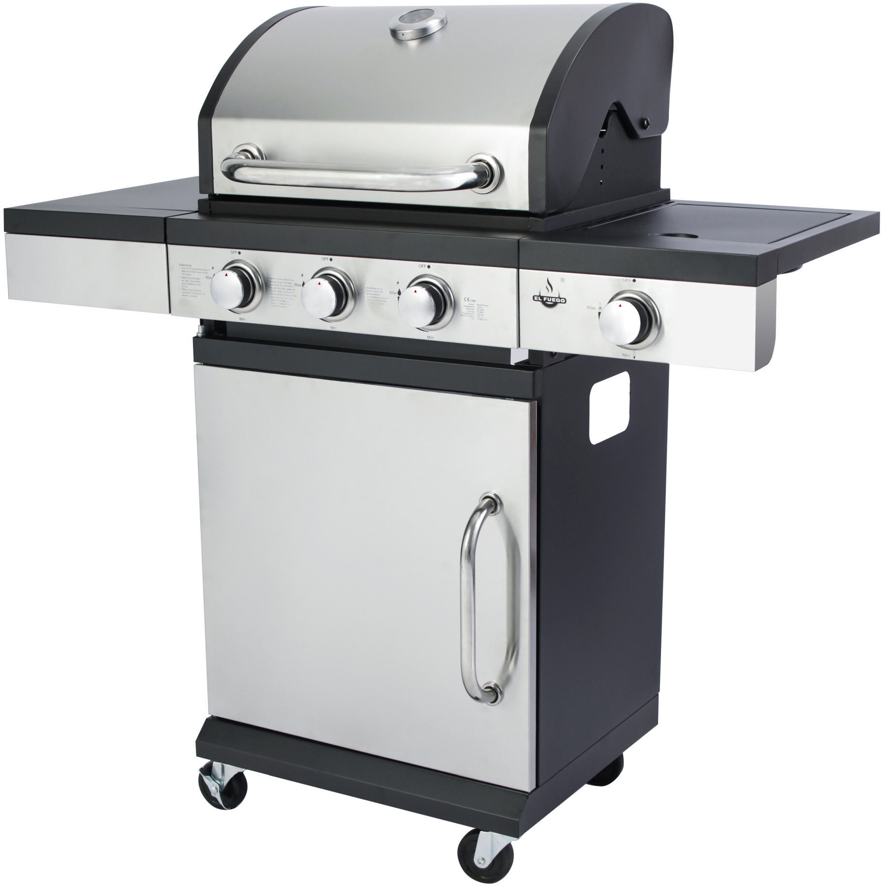 EL FUEGO AY0584 San Antonio 3 + 1 Gasgrill, Silber/Schwarz (10900 Watt)