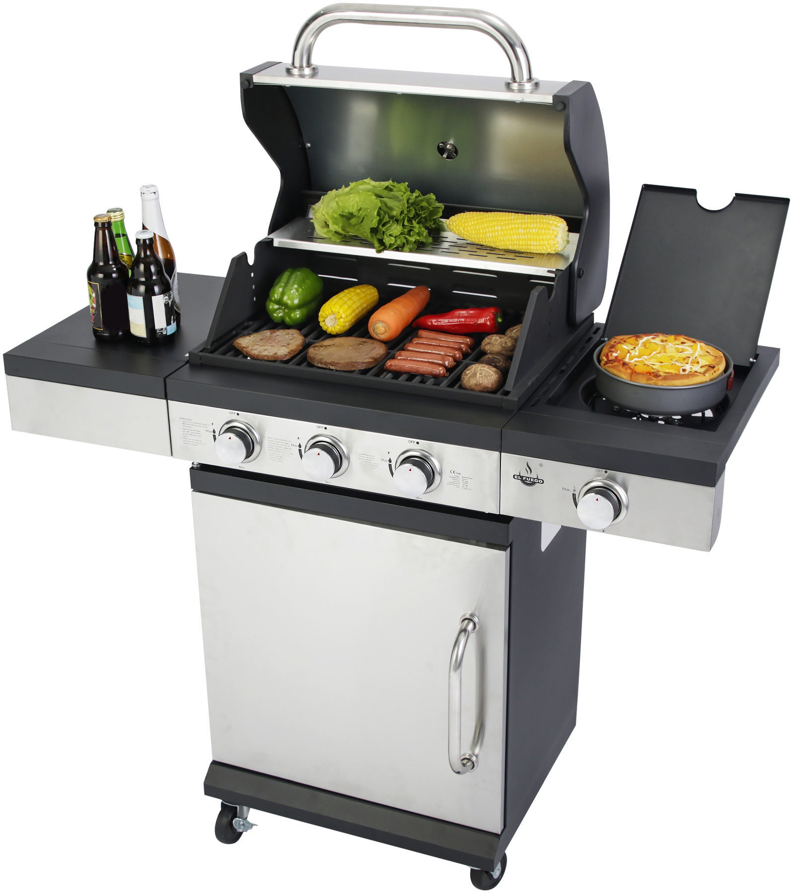 EL FUEGO AY0584 San Antonio 3 + 1 Gasgrill, Silber/Schwarz (10900 Watt)