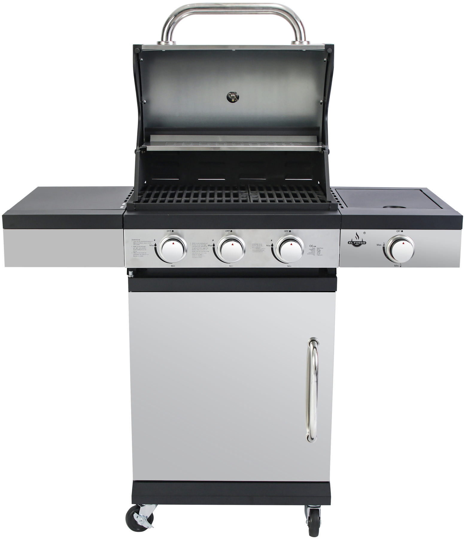 EL FUEGO AY0584 San Antonio 3 + 1 Gasgrill, Silber/Schwarz (10900 Watt)