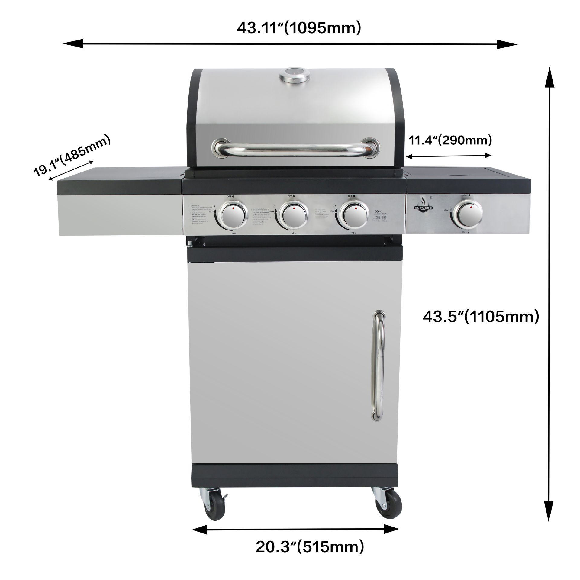 EL FUEGO AY0584 San Antonio 3 + 1 Gasgrill, Silber/Schwarz (10900 Watt)