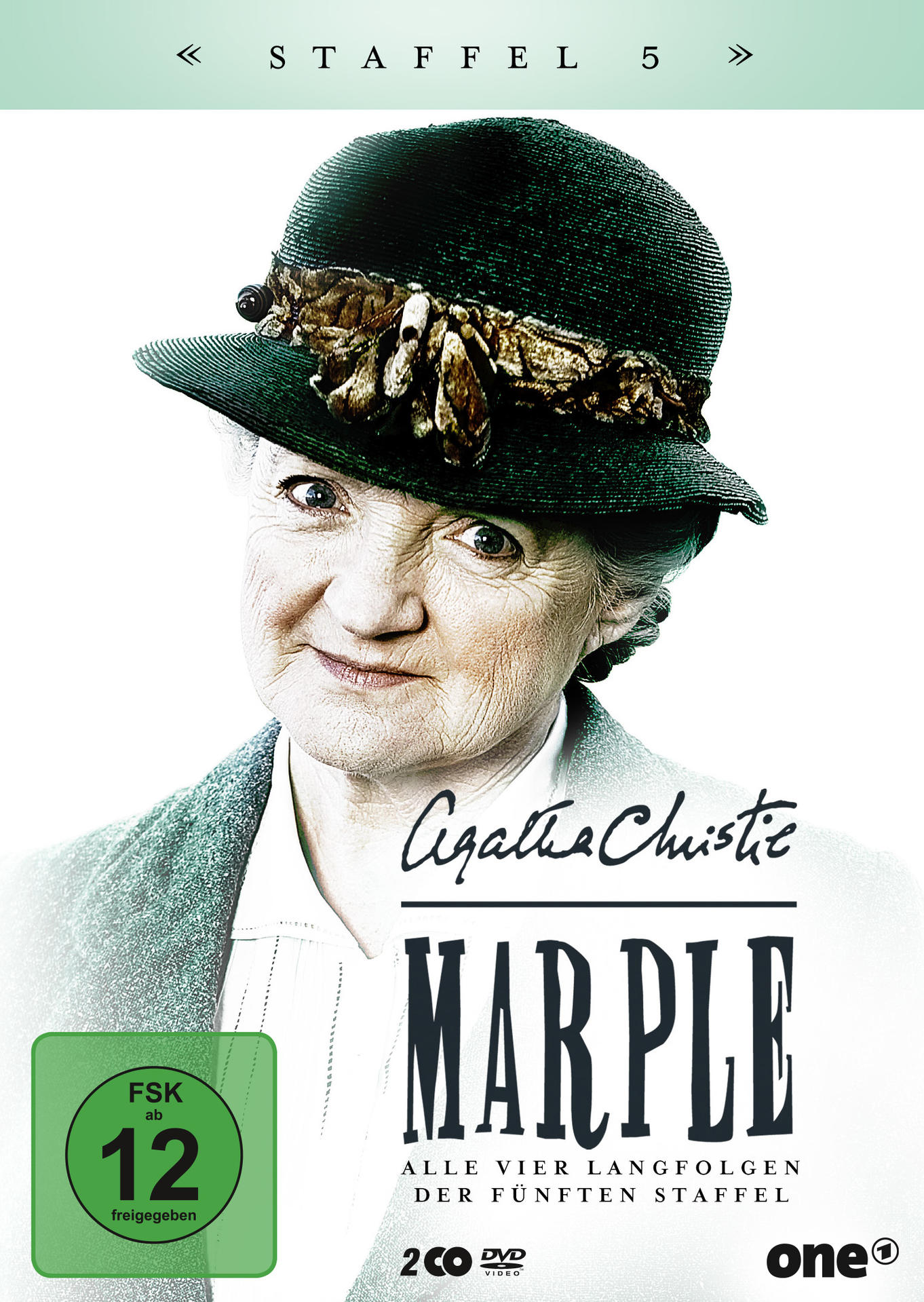 DVD-Cover mit einer Frau mit Hut, Text und einem grünen Logo. Weißer Hintergrund.