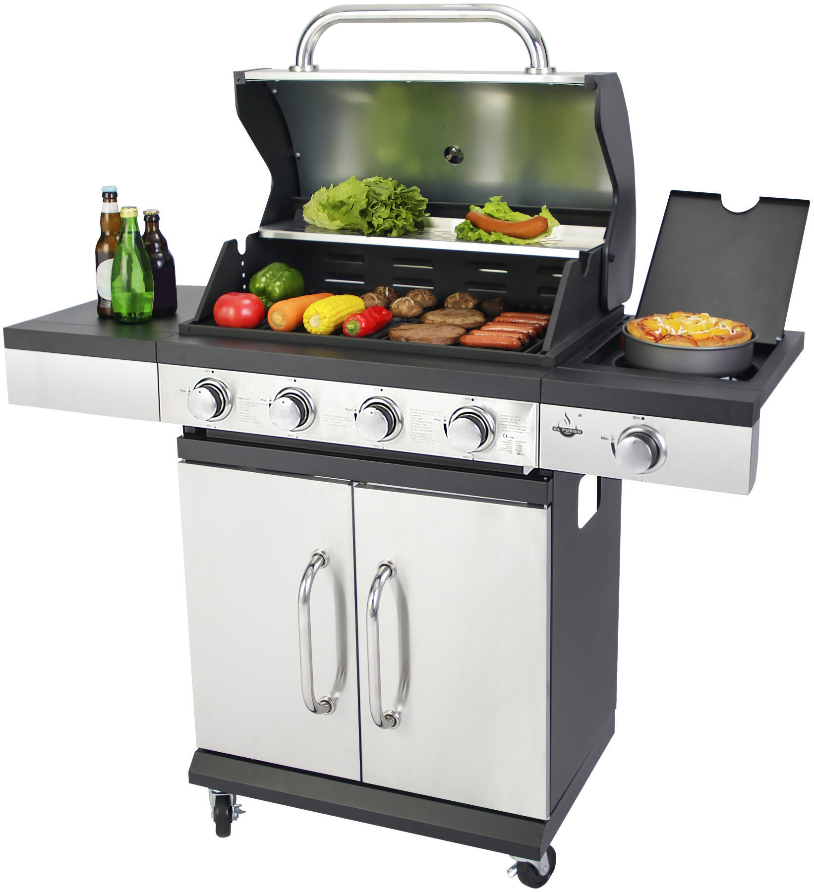 EL FUEGO AY0585 San Antonio 4+1 Gasgrill, Silber/Schwarz (13700 Watt)