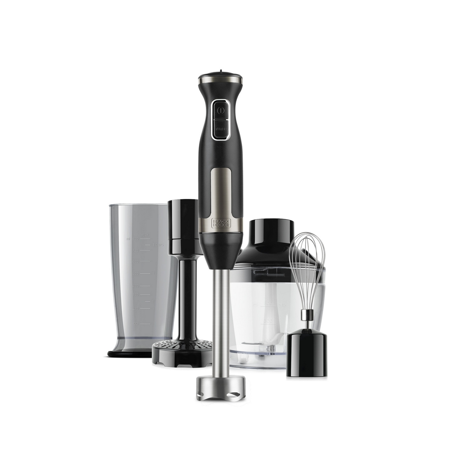 Batidora de mano - Black+Decker BXHBA1500E, 1500W, 20 Velocidades, Cuchillas de acero inoxidable, Negro